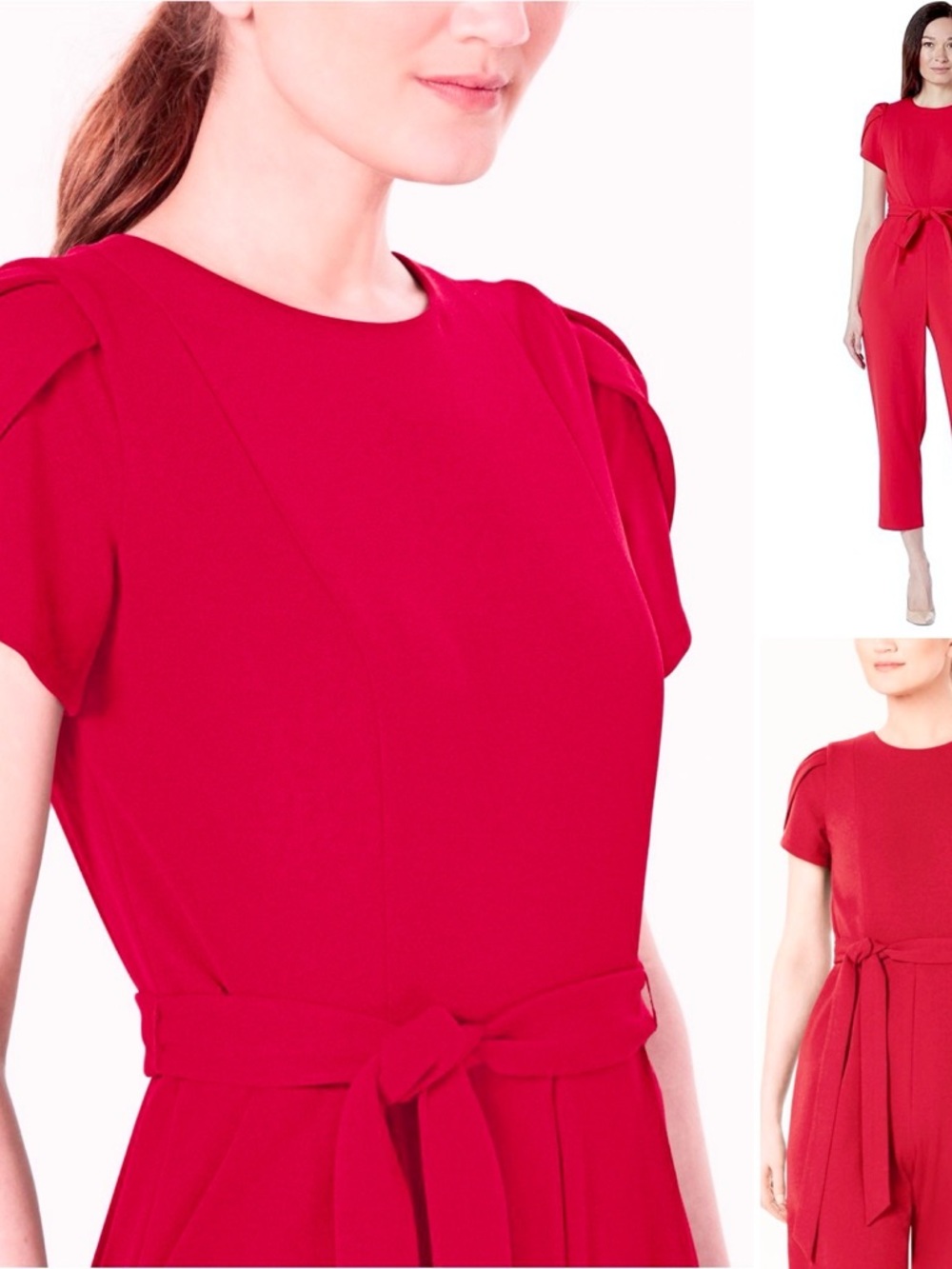 CALVIN KLEIN Jumpsuit Cropped Tulip Sleeve Belted Round Neck Pockets Back Zip - Picture 12 of 14